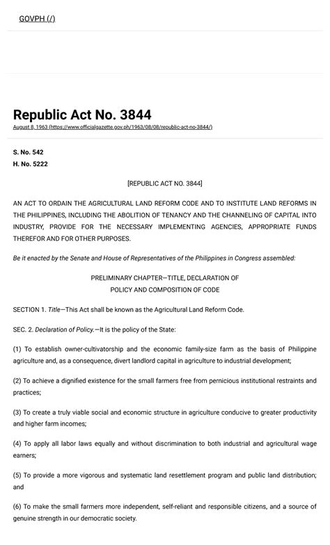 ra 3844 summary|Agricultural Land Reform Code (Republic Act No. 3844)..